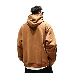 Men's Brown Hooded Sweatshirt Oversized Fit Raglan Sleeve Solid Color Pocket Casual Fleece Autumn Wear - Product Image 2
