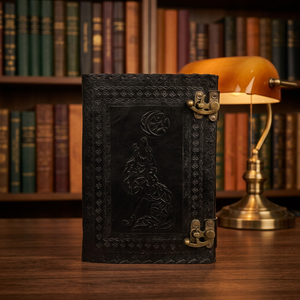 Diario de cuero negro genuino hecho a mano de 7x10 pulgadas, 400 páginas en relieve, libro de bocetos de árbol, cuaderno de sombras Grimmore - Product Image 2
