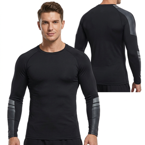 Men's Full Sleeve Rash Guard MMA <b>Compression</b> <b>Shirt</b> Quick Dry Spandex Polyester Front Print 260g Sport Top <b>Black</b> Gray Stripes - Product Image 3