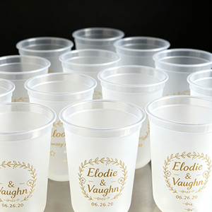 Vasos de Plástico Reutilizables Personalizados Azules Esmerilados para Jugos, de 9oz, 10oz, 12oz y 14oz de Capacidad, para Bodas, Fiestas, Eventos de Catering y Compromisos - Product Image 1