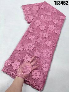 Tissu de dentelle brodée d'Afrique blanche avec paillettes 2023 haute qualité 3D fleurs <span class=keywords><strong>français</strong></span> Tulle maille dentelle tissu pour Aso Ebi - Product Image 3
