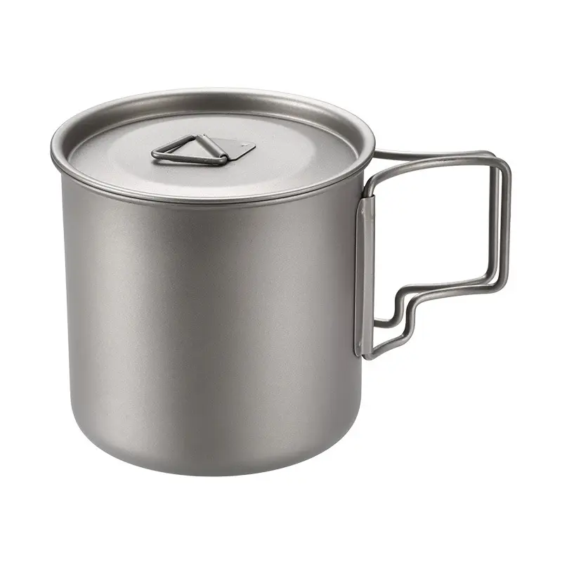 Tragbarer 14oz Titanium-Topf-Wasserbecher Tasse mit Deckel und klappbarem Griff