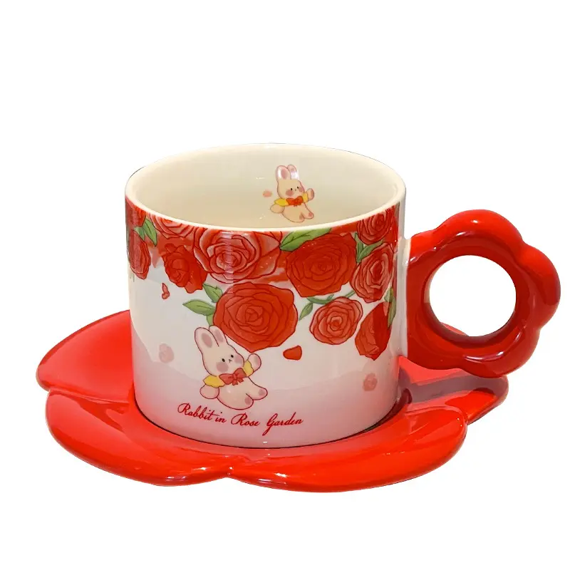 Taza de cerámica con dibujos de conejo para pareja, taza de café creativa, leche para el desayuno, novedad, superventas