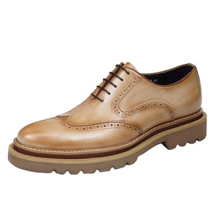 Brogue Oxfords Men Genuine Leather Pointed Toe Rubber Outsole <b>Height</b> <b>Increasing</b> Office Career All Seasons Lace-up Dress Shoes - Product Image 1