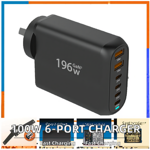 Chargeur <span class=keywords><strong>portable</strong></span> 100W GaN 6 ports PD et QC3.0, adaptateur mural rapide, 2 USB-A + 4 USB-C, chargeur pour smartphone, <span class=keywords><strong>ordinateur</strong></span> <span class=keywords><strong>portable</strong></span>, prise US EU UK AU - Product Image 2