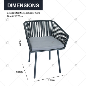 Modern 3 Piece <strong>Grey</strong> Patio Cafe <strong>Set</strong> Furniture Outdoor Garden <strong>Bistro</strong> Rope Steel Coffee Table <strong>Set</strong> and 2 Seater Chairs for Outside - Product Image 4