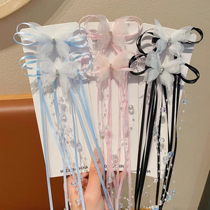 Klip rambut kupu-kupu lucu aksesori rambut pesta plastik poni kecantikan anak perempuan manis gaya balet manik-manik pita rumbai panjang - Product Image 5