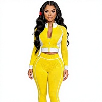 Ensemble deux pièces streetwear Y2K pour femme : veste courte à manches longues et leggings, avec logo personnalisé et blocs de couleur, collection automne-hiver