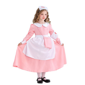 Costume da Cameriera Vintage per Bambine, Set in Poliestere Rosa con Maniche Lunghe, Grembiule Bianco e Copricapo, Outfit per Giochi di Ruolo e Giornate a Tema - Product Image 4