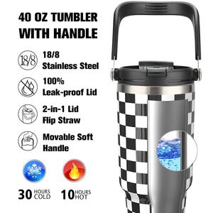 FBA Entrepôt Prêt Stock 40oz Poudre Solide Couleur Damier Enduit Gobelet Isolé avec Couvercles et Pailles Tasse Isolé - Product Image 2