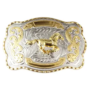 Luxury Western Cowboy Styles 2 Color Chapado en plata Diseño personalizado 3D Metal Hebilla de cinturón de doble color