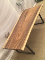 Planche de comptoir en bois massif Raintree avec bord naturel, dalles de table à manger en bois massif avec bord naturel pour usage domestique et hôtelier