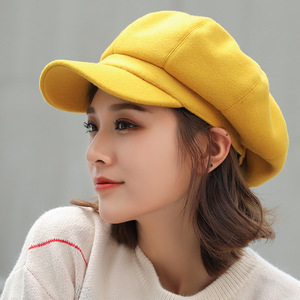Autumn and <strong>Winter</strong> <strong>Ladies</strong> Solid Color Octagonal Newsboy <strong>Hat</strong> Men and Women Casual Wool <strong>Hat</strong> <strong>Winter</strong> Beret <strong>Ladies</strong> Painter <strong>Hat</strong> - Product Image 1