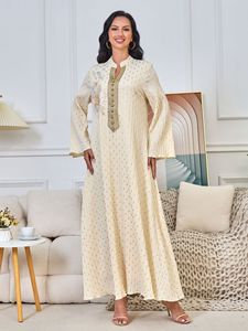 Nueva Djellaba Musulmana de Verano para <span class=keywords><strong>Mujer</strong></span>, Vestido Bordado con Cuentas Doradas, Manga Larga, Elegante y Modesto, de Poliéster, Estilo Dubái - Product Image 4