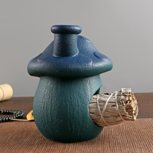 Estufa de aromaterapia de escritorio de cerámica con llama abierta, chimenea pequeña, bandeja para quemar salvia de madera sagrada <span class=keywords><strong>peruana</strong></span>, difusor de incienso - Product Image 2