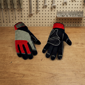 Gants de travail antidérapants en PU avec poignet élastique, rouge et noir, usage général, sécurité, bouts des doigts texturés, résistants à l'abrasion, épaisseur 4 mil - Product Image 2