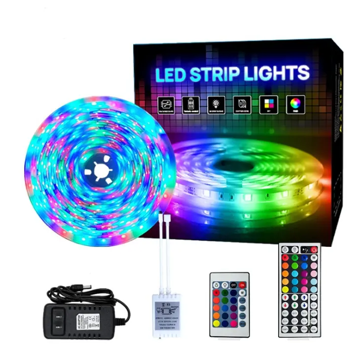 2835 RGB LED Strip Light DC 12V 300LED LED 5M ชุด24 44 Key Remote Controller Adapter