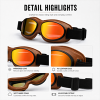 Lunettes de moto rétro en cuir vintage pour casque de moto demi-face de cruiser ou scooter