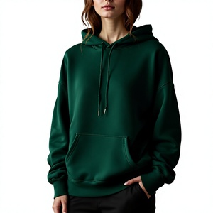 Sudadera con Capucha Extra Grande para Mujer, Color Verde Sólido, Felpa de Algodón, con Bolsillo Tipo Canguro, para Otoño, Corte Regular - Product Image 3