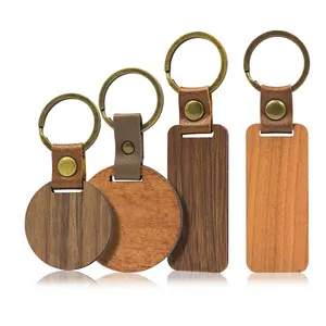 판촉 빈 열쇠 고리 월넛 나무 가죽 열쇠 고리 선물 나무 DIY 열쇠 고리 용품