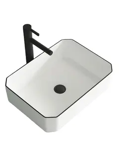 KD-10CBA Luxury Model Bathroom High Quality Ceramic Clothes Washing Basin Black Color Line Design No Hole Rectangular Sink Bowl