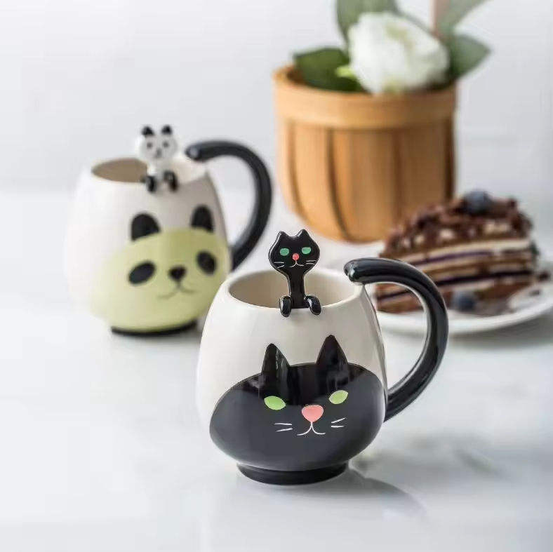 Wholesale Cute Pig/panda/frog/cat Unbreakable Custom Sublimate Ceramic Tea Coffee Cups