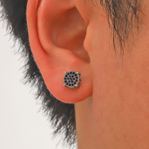 Stud <b>Earrings</b> Round Full Zircon Micro Inlaid Hip Hop Men's Party Fashion Jewelry Zinc Alloy Copper <b>Post</b> - Product Image 4