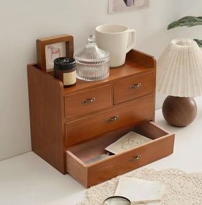 Organizador de Escritorio de Madera con 4 Cajones, Organizador de Almacenamiento Multifuncional <span class=keywords><strong>para</strong></span> Mesa o Encimera - Product Image 5