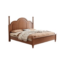 Lit de rangement vintage style ferme française avec cadre en panneaux, lit plateforme classique à tête de lit cintrée pour chambres Queen et King