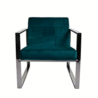 Fauteuil d'appoint moderne en velours bleu sarcelle avec structure en acier inoxydable