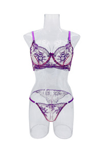 Wholesale Floral Embroidery Lingerie <b>Set</b> <b>Sexy</b> Sheer Mesh Underwire Bra and Thong Panties <b>Set</b> 2 Piece Ladies Lace Underwear <b>Set</b> - Product Image 5
