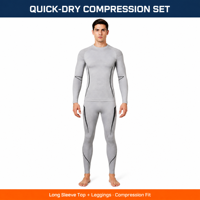 Ensemble de compression gris clair à manches longues personnalisé pour hommes et femmes, maille chevronnée, pour yoga, pilates, sous-vêtement de sport, OEM ODM