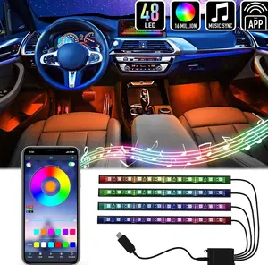 Luce di striscia universale 4 pezzi ritmo musicale atmosfera interna USB luci per Auto ambientali App luce per Auto a distanza per Auto