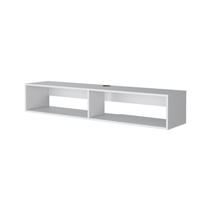 Floating Media Rack In Melamine <b>White</b> Two <b>Shelves</b> <b>Wall</b> <b>Shelf</b> For Living Room - Product Image 6