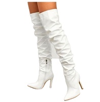 Bottes décontractées sexy pour femmes, en cuir, à talon aiguille, bout pointu, montantes au-dessus du genou, à enfiler