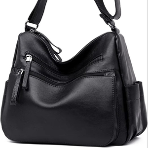 Sac à bandoulière en simili cuir noir pour femmes, sac à bandoulière multi-poches avec sangle réglable, sac à main Hobo de grande capacité pour le quotidien - Product Image 1