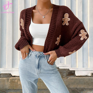 <span class=keywords><strong>Cardigan</strong></span> da Donna Loveda all'Ingrosso Morbido e Largo <span class=keywords><strong>a</strong></span> <span class=keywords><strong>Maniche</strong></span> Lunghe Lavorato <span class=keywords><strong>a</strong></span> Maglia Pullover Corto Natalizio con Omino di Pan di Zenzero - Product Image 3