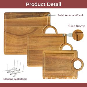 Juego de tablas de cortar de madera rectangulares con ranura para jugos para uso en cocina, pizza, carne y embutidos - Product Image 4
