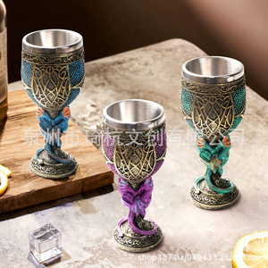 Shuanglong Stemmed Glass Resin Wine Glass Party Decorative Ornament Food Grade Stainless Steel Cup - Product Image 2
