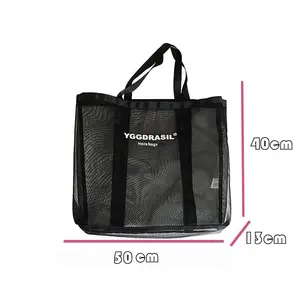 summer fashion clear see through black beach bag custom nylon mesh shopping tote bag