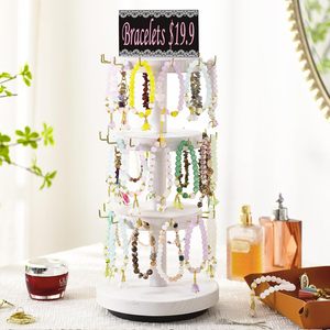 3-layer Wooden <strong>Rotating</strong> Bracelet <strong>Display</strong> Stand Tree Stand <strong>Supplier</strong> Booth <strong>Display</strong> with Advertising Board 36-<strong>hook</strong> Bracelet Key - Product Image 6