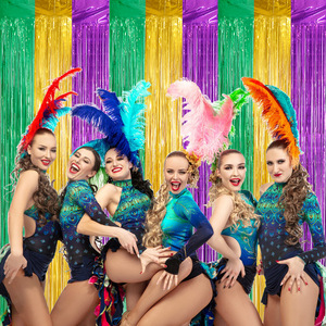 Mardi Gras Carnival trang trí tiệc cung cấp màu xanh lá cây vàng tím 2 mét mưa Rèm nền tường bố trí cảnh - Product Image 5