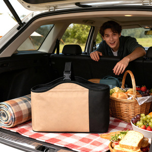 Picnic Bag Large Capacity Insulated Portable Outdoor Food Storage Cooler Car Use Red Black - Product Image 3