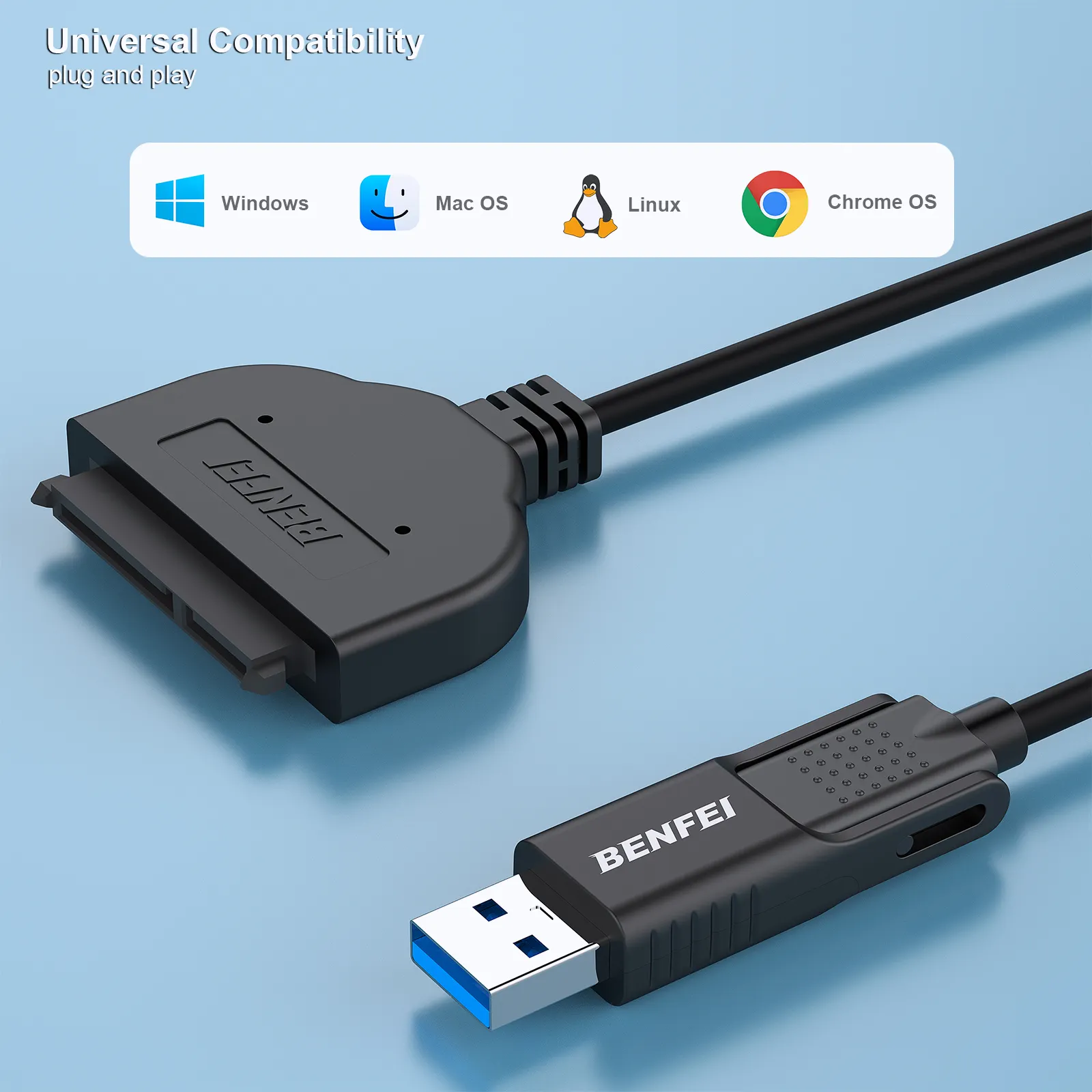 Cable adaptador BENFEI SATA a USB, adaptador de controlador duro USB 3,0/USB C a SATA III Compatible con HDD y SSD de 2,5 pulgadas