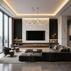 <span class=keywords><strong>Parete</strong></span> TV in Marmo di Lusso Moderna Certificata CE con Camino Integrato, Soluzione d'Arredo per Soggiorno - Product Image 3