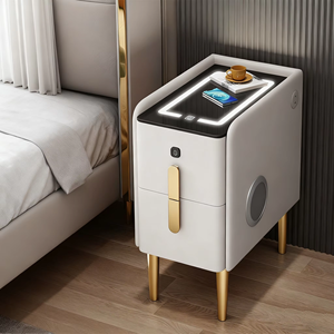 <span class=keywords><strong>Table</strong></span> de chevet alternative: bois massif, effet pierre, garni de cuir ultra-minimaliste moderne Mini chambre à coucher Smart Influencer-Style - Product Image 3