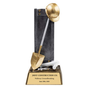 कस्टम उत्कीर्णन लोगो धातु प्लेट फावड़ा और हार्डहैट फोरमैन औपचारिक निर्माण ट्रॉफी पुरस्कार - Product Image 1