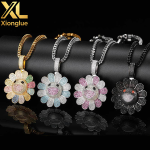 Collares con Colgante de Girasol Multicolor, Estilo Hip Hop, Unisex, Resistentes al Deslustre, Chapados en Oro de 18K, con Circonitas Incrustadas - Product Image 3