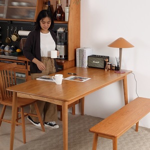 Table à manger rectangulaire en bois massif, bois de cerisier, chêne blanc, structure stable en cadre de boîte, meubles de salle à manger - Product Image 1