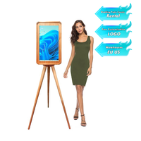 Photomaton rétro industriel avec écran LCD miroir, photomaton portable avec support triangulaire en métal et verre, imprimante 15,6 pouces